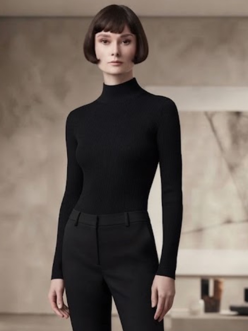 Vintage Oscar de la Renta Black Wool Mock Turtleneck